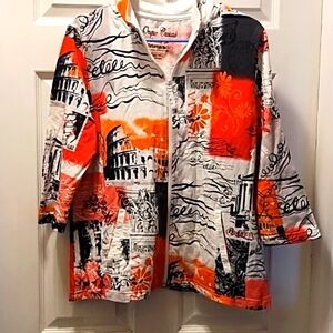 Graphic Print Zip-Up Top